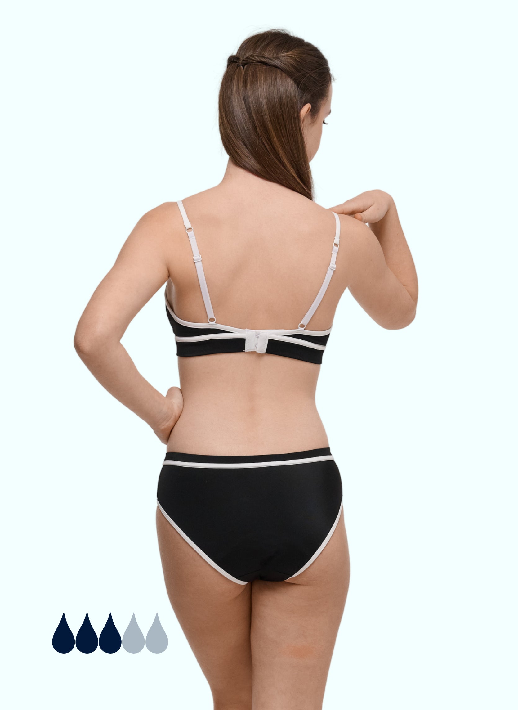 bas de maillot de bain menstruel pour adolescentes noir et blanc