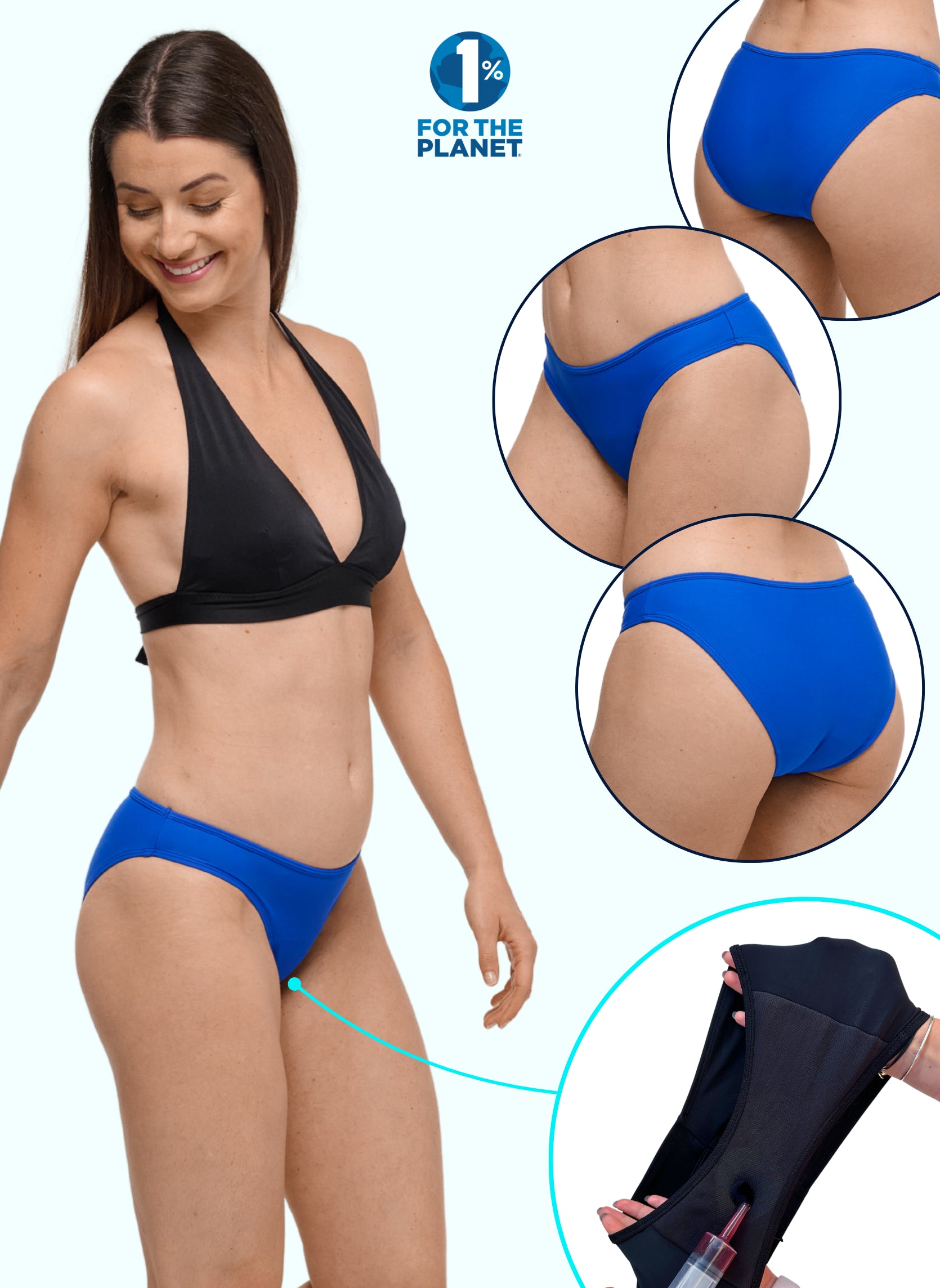 bas de maillot de bain menstruel bleu absorbant