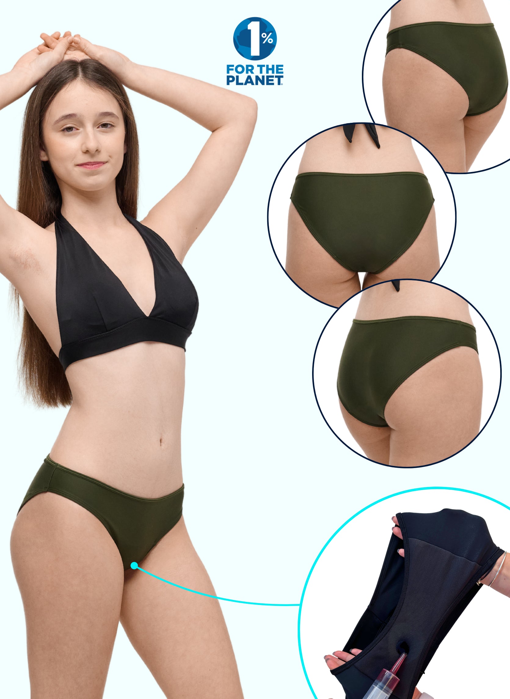 bas de maillot de bain menstruel ado vert kaki antifuite