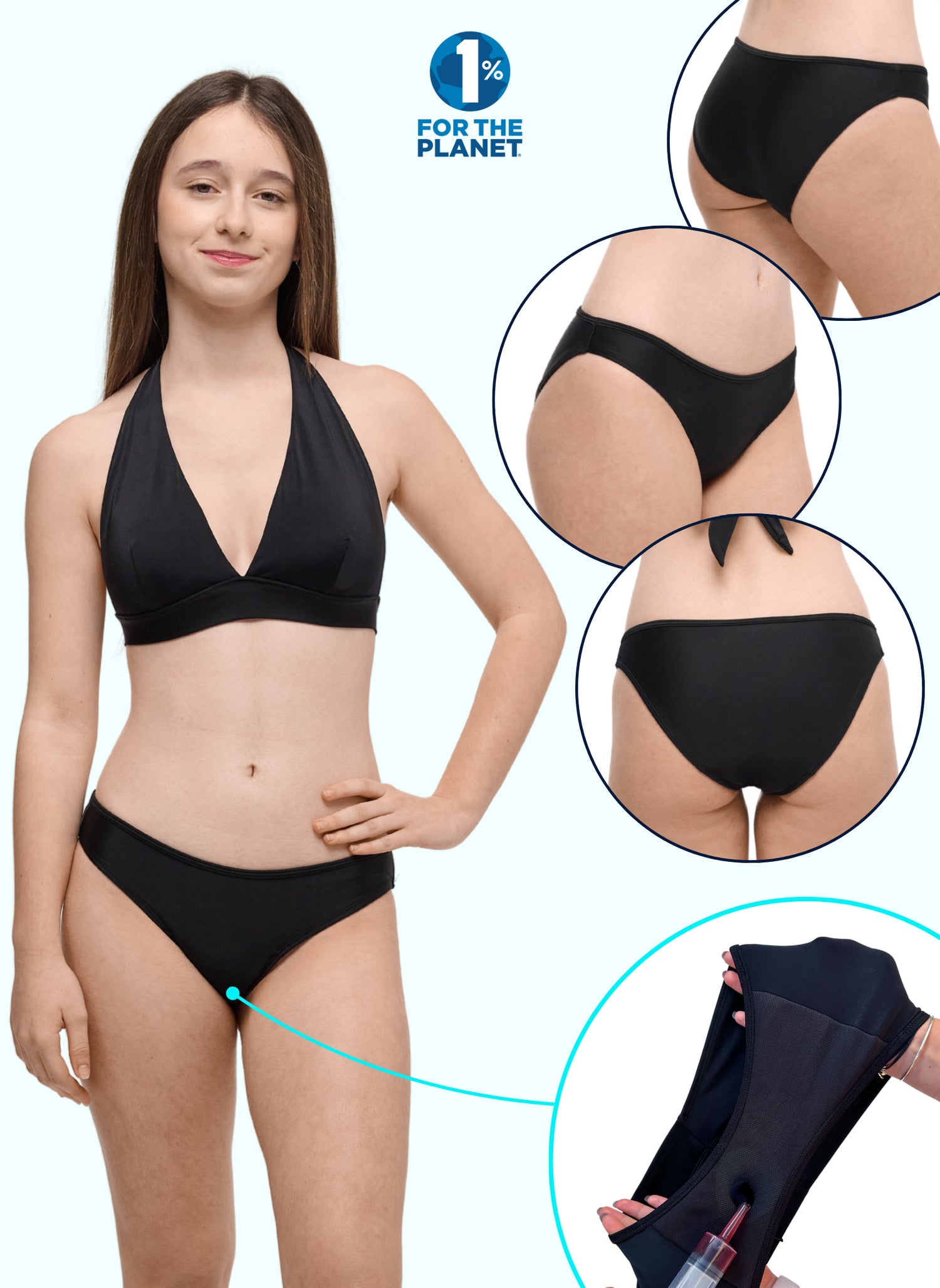 bas de maillot de bain menstruel pour ados absorbant noir