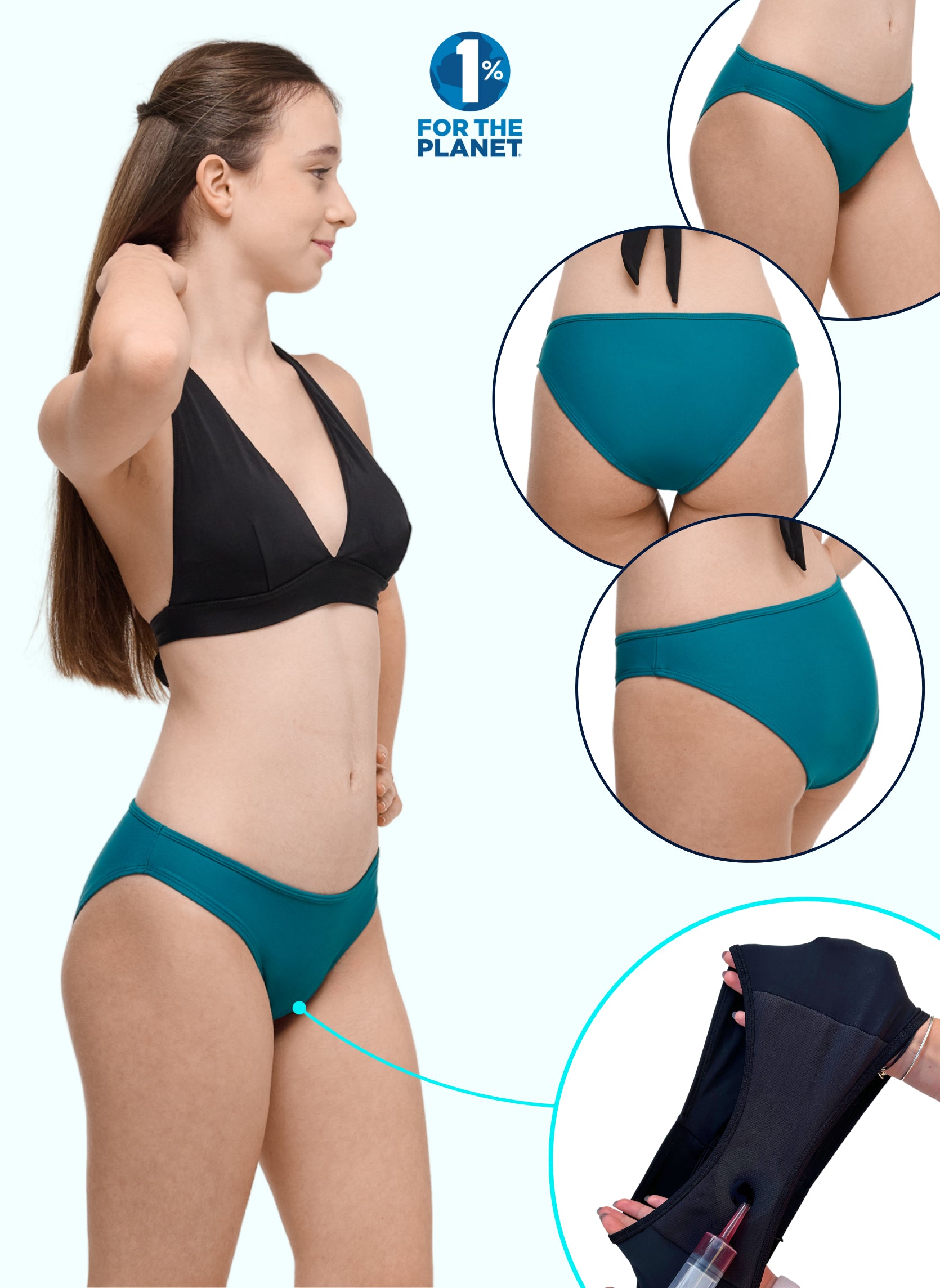 bas de maillot de bain menstruel vert pour jeunes filles