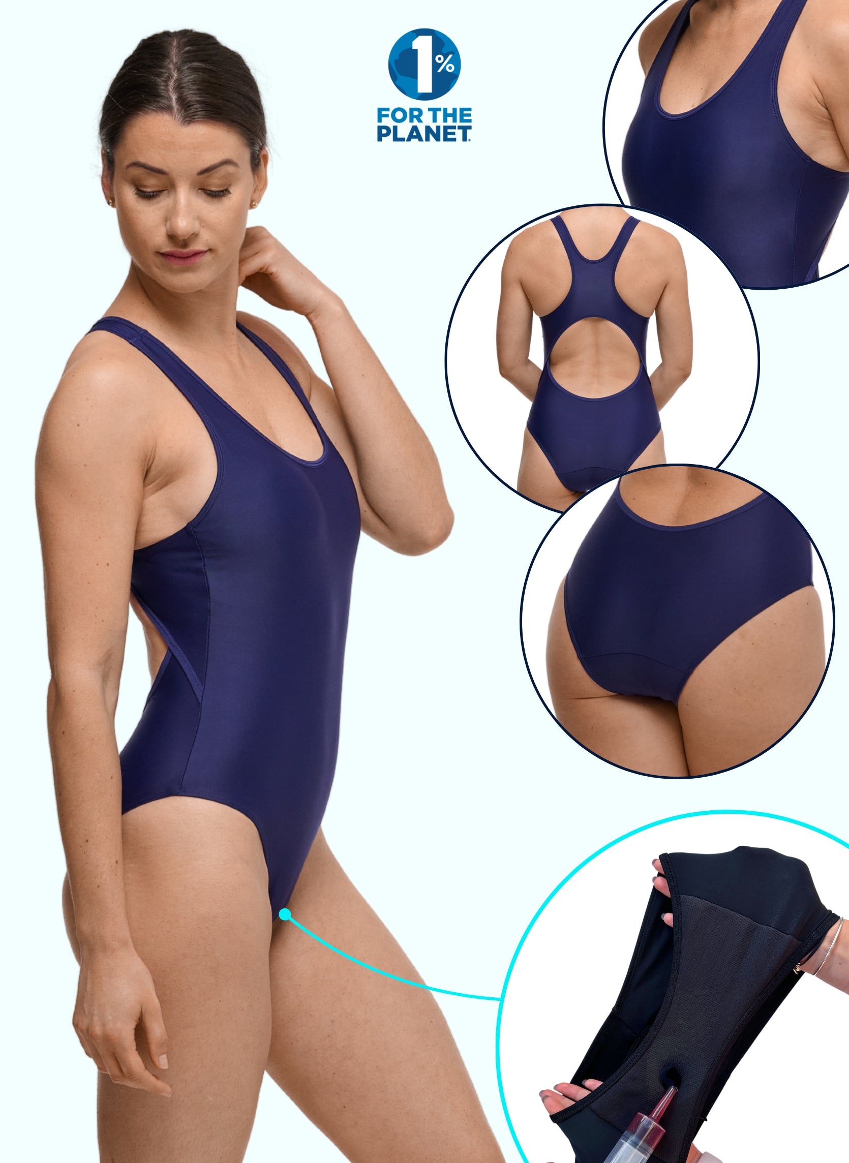 maillot menstruel 1 pièce bleu natation absorbant