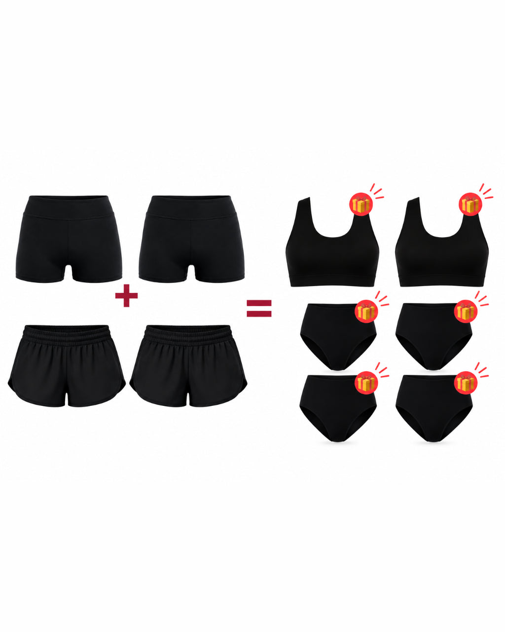 2 shortys Alia abondants + 2 shorts Gia Ado = 2 brassières Gina et 4 Jenna offertes