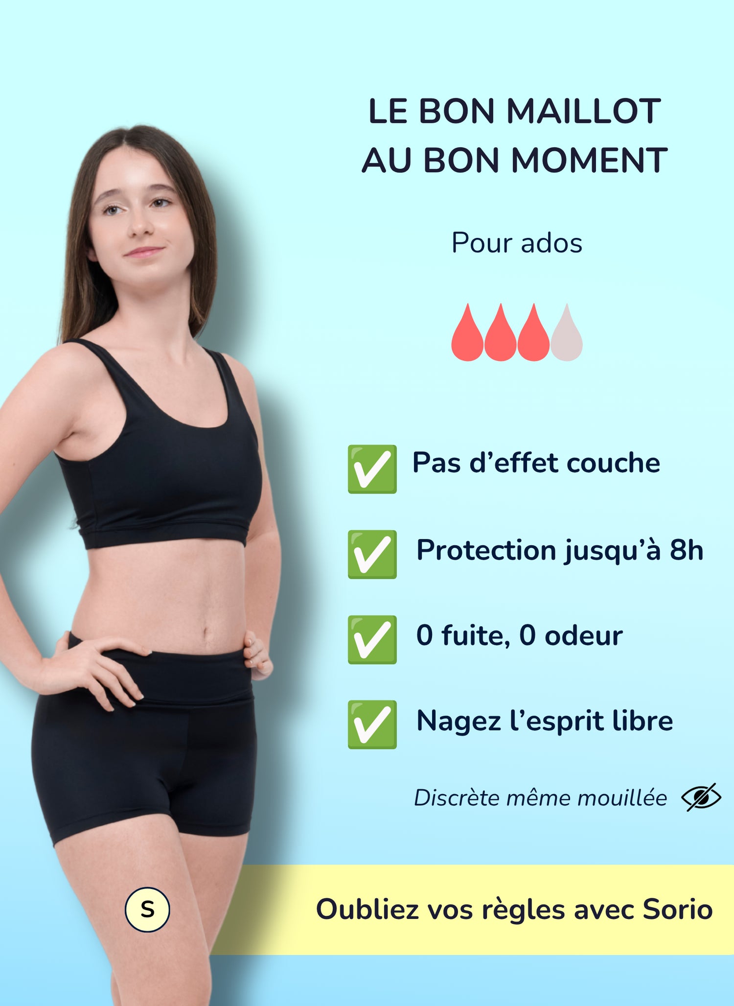 Shorty Menstruel flux abondant pour ado noir - Alia | Sorio®