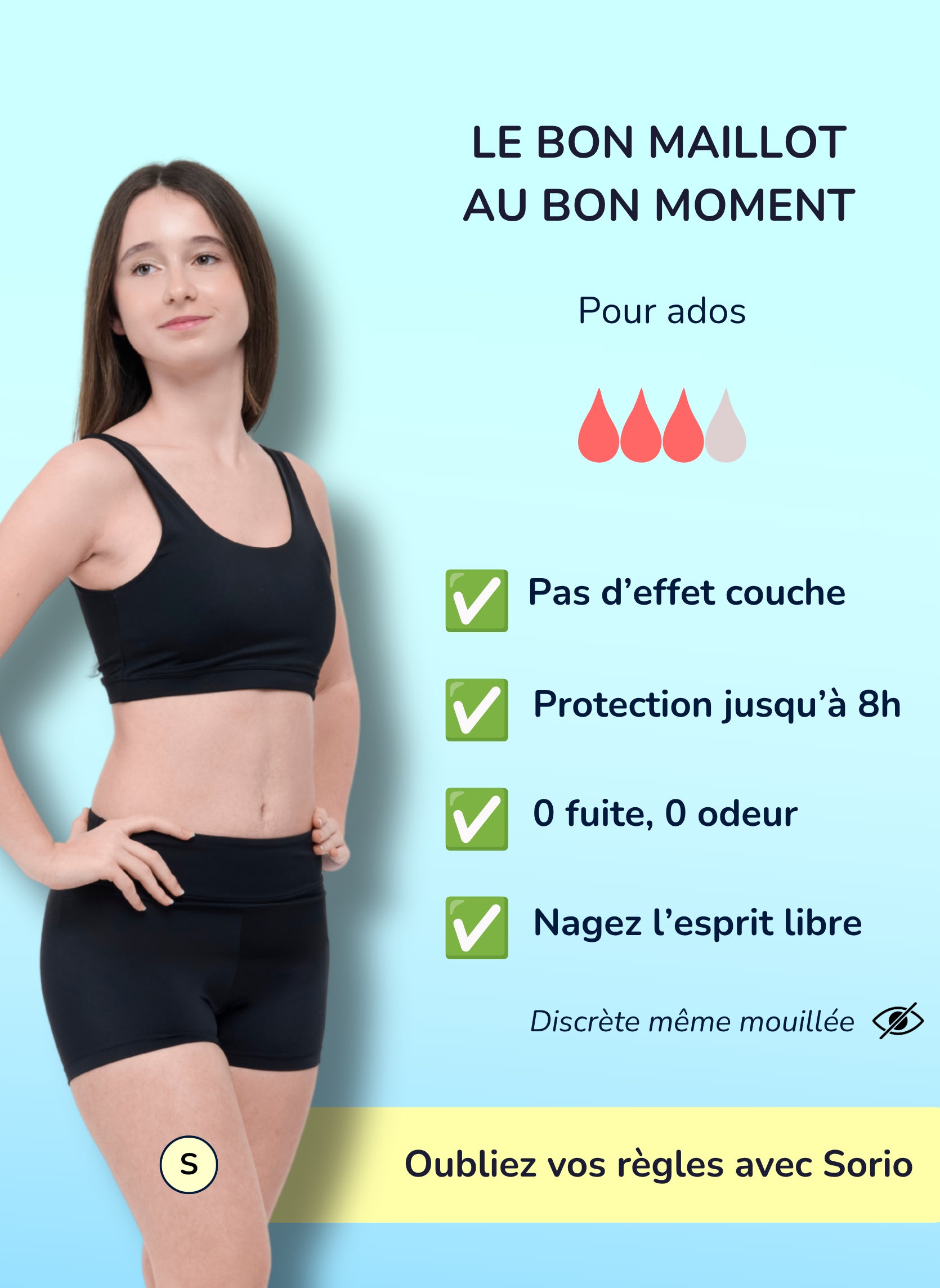 Shorty Menstruel flux abondant pour ado noir - Alia | Sorio®