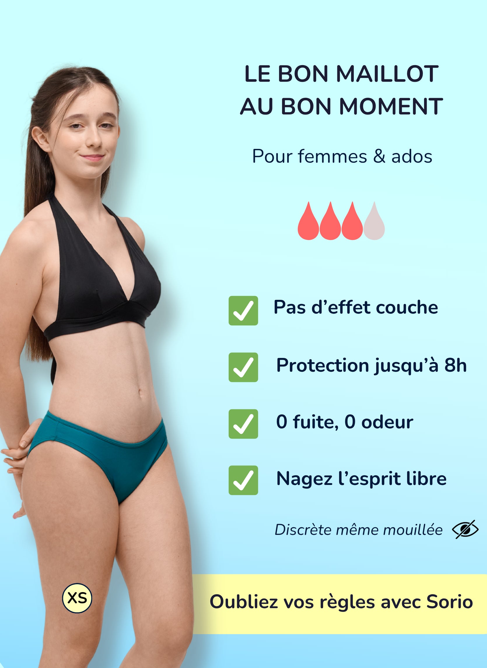 Braguita de bañador menstrual para adolescentes - Eva verde | Sorio®