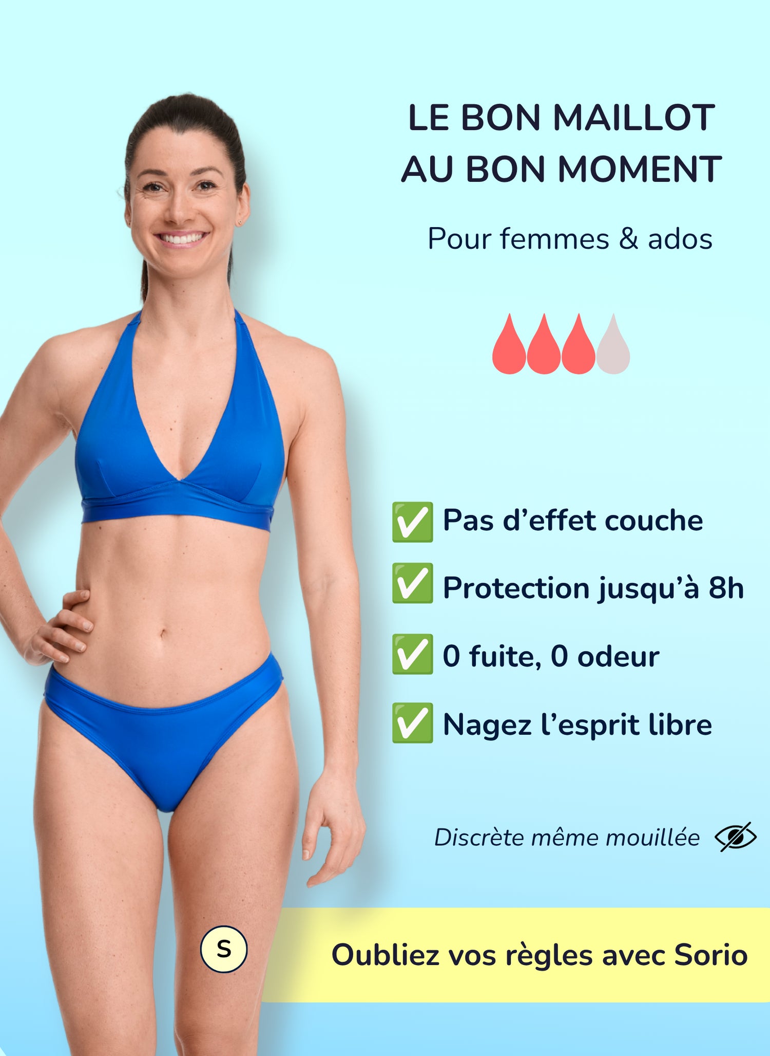 Ensemble Bleu maillot de bain menstruel femme EVA flux moyen + LYA