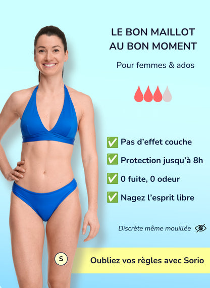 Ensemble Bleu maillot de bain menstruel femme EVA flux moyen + LYA