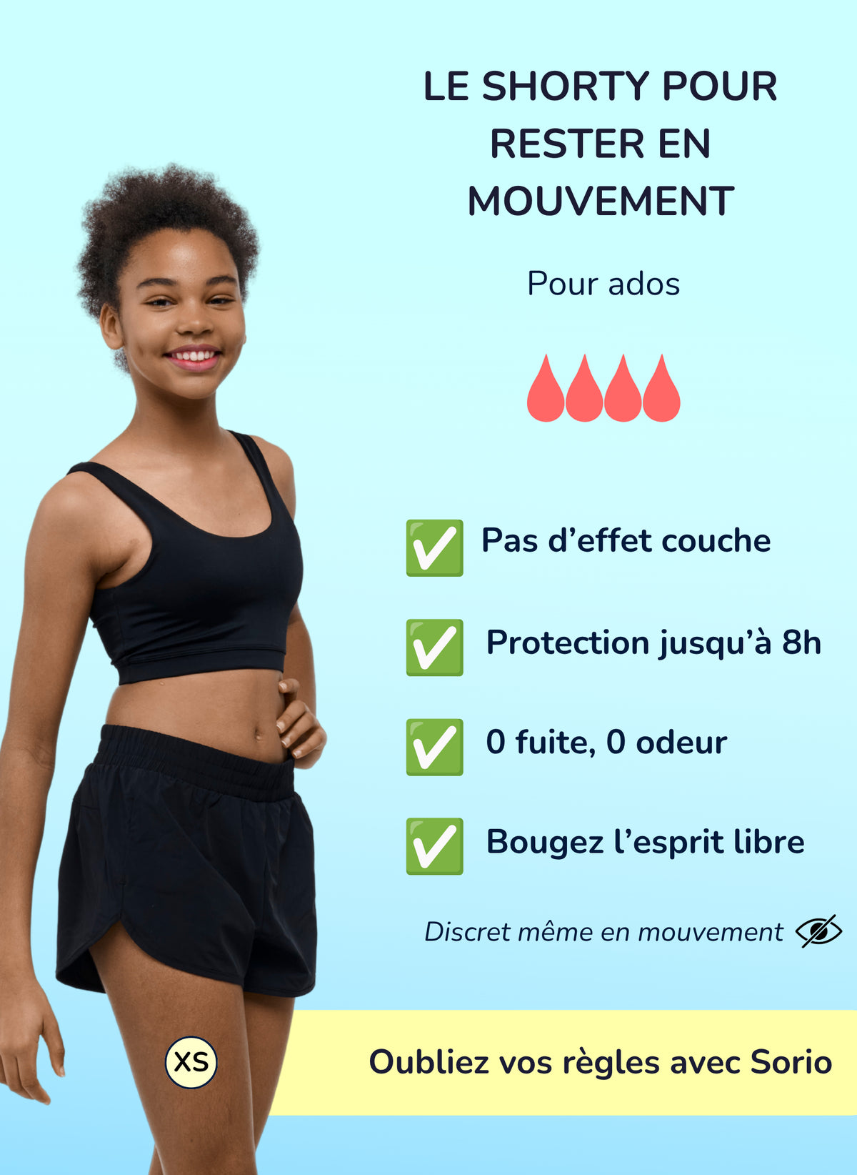 Short de sport ample Menstruel flux abondant ado 2 en 1 - Gia | Sorio®