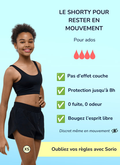 Short de sport ample Menstruel flux abondant ado 2 en 1 - Gia | Sorio®