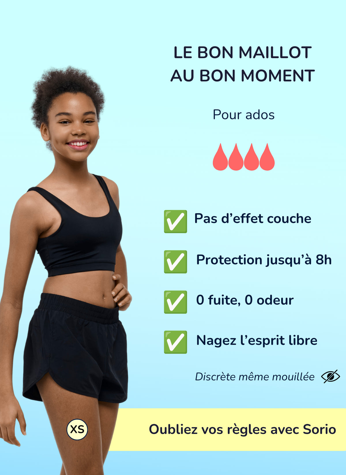 Gia – Lockere Perioden Badeshorts starke Perioden für Teenager Schwarz | Sorio®