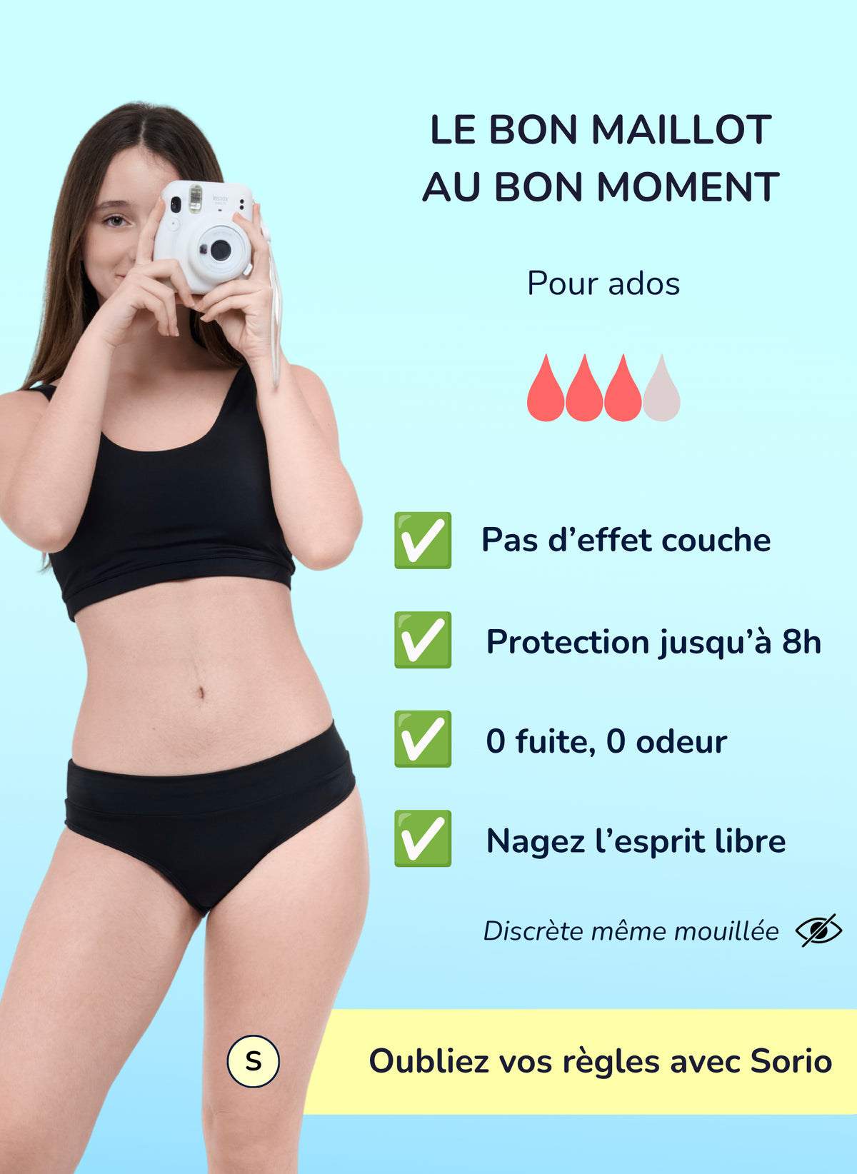Rosa Schwarz – Perioden Bikinihose für Teenager | Sorio®